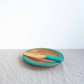 Oak Plate & Knife Set In Turquoise