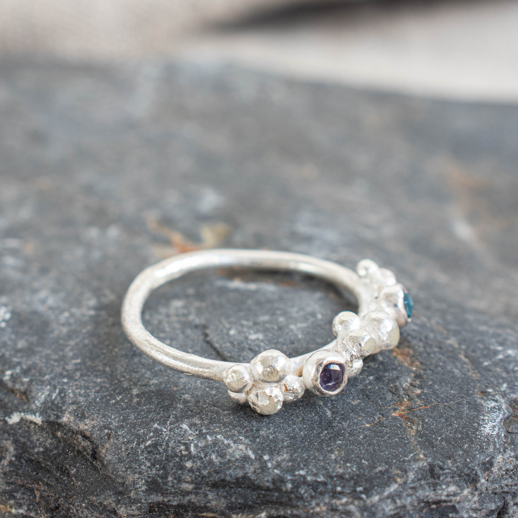 Silver Seafoam Ring with London Blue Topaz and Lolite - Image 3