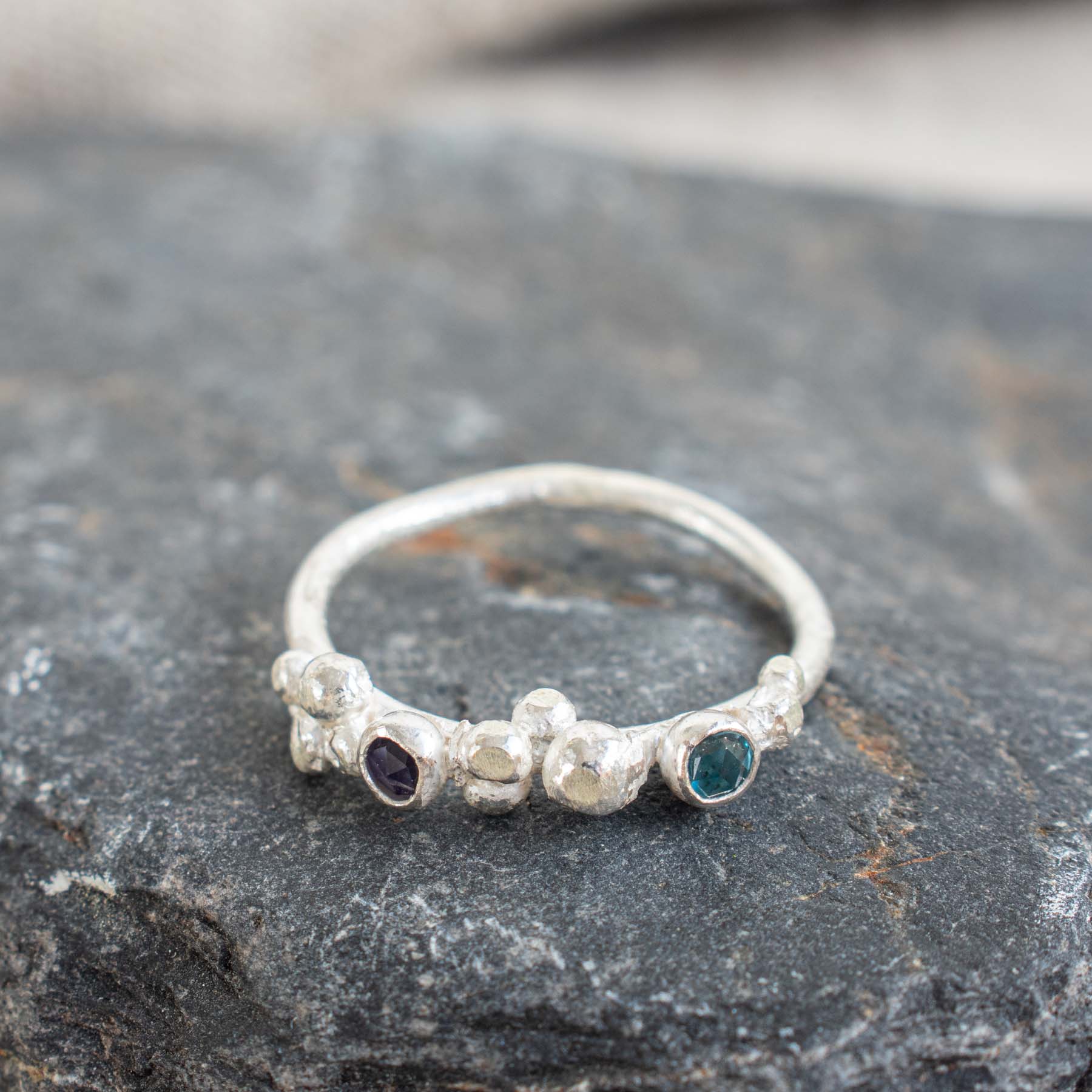 Silver Seafoam Ring with London Blue Topaz and Lolite