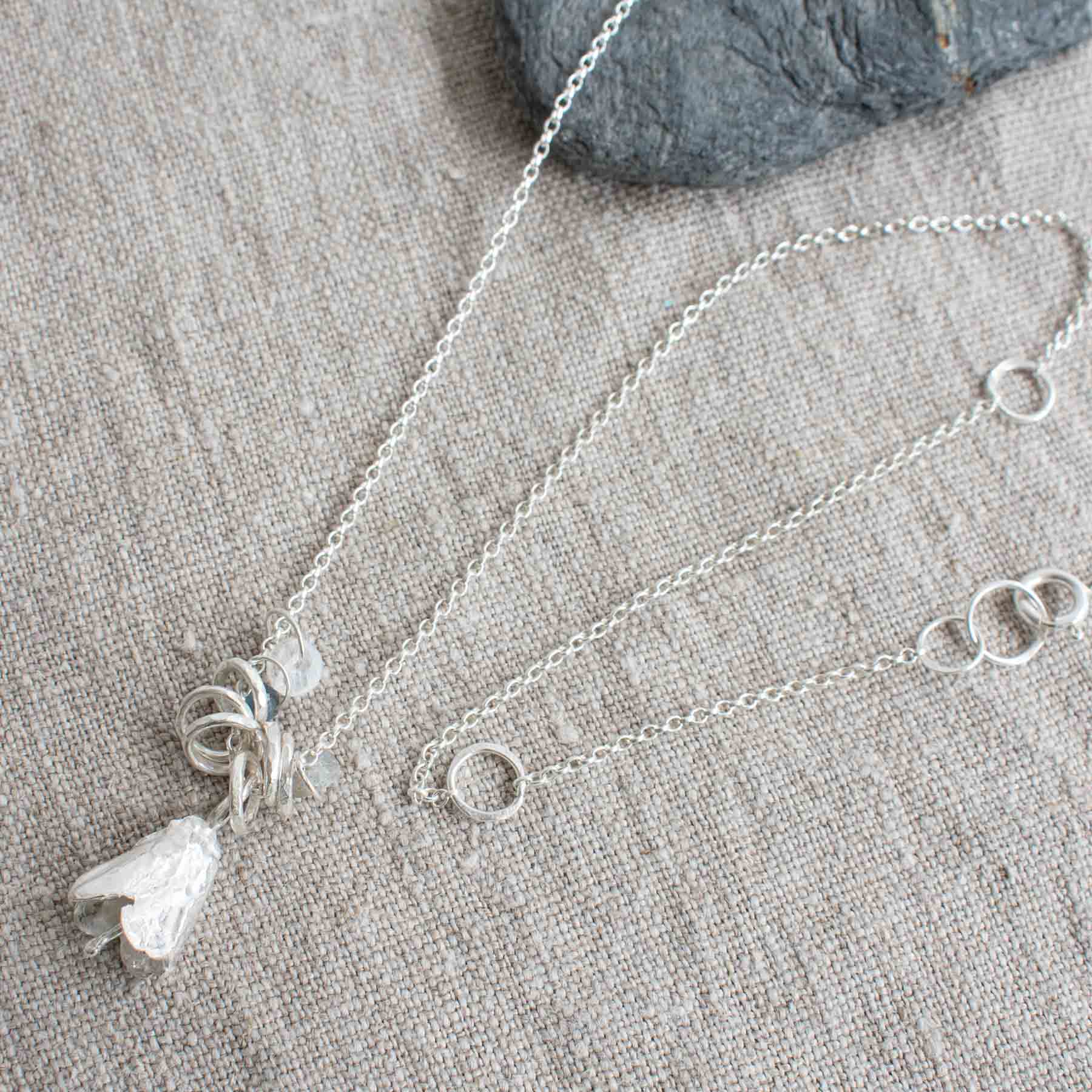 Silver Long Flower Necklace with Semi-Precious Stones - Image 2