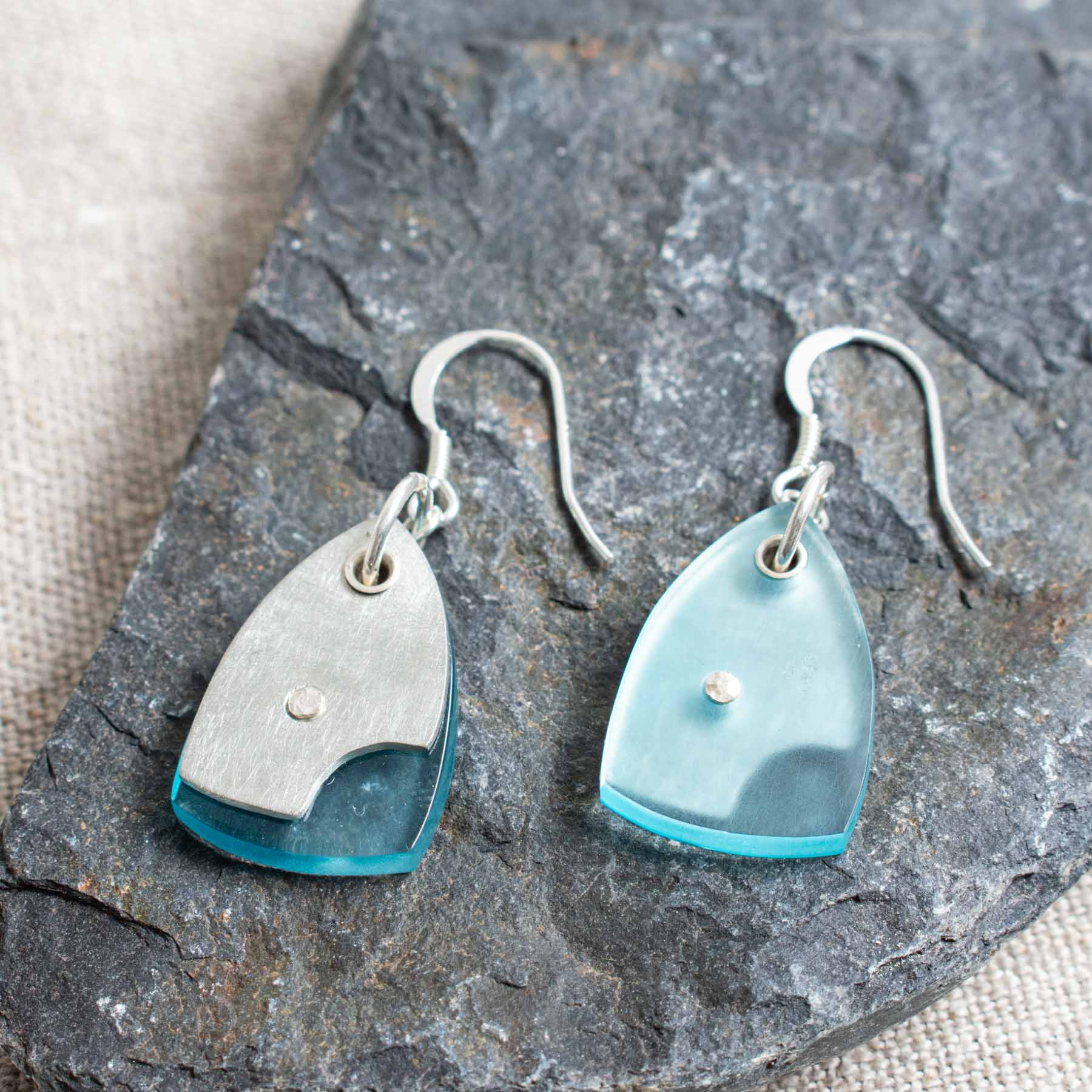 Pastel Blue Acrylic and Pewter Earrings - Image 2