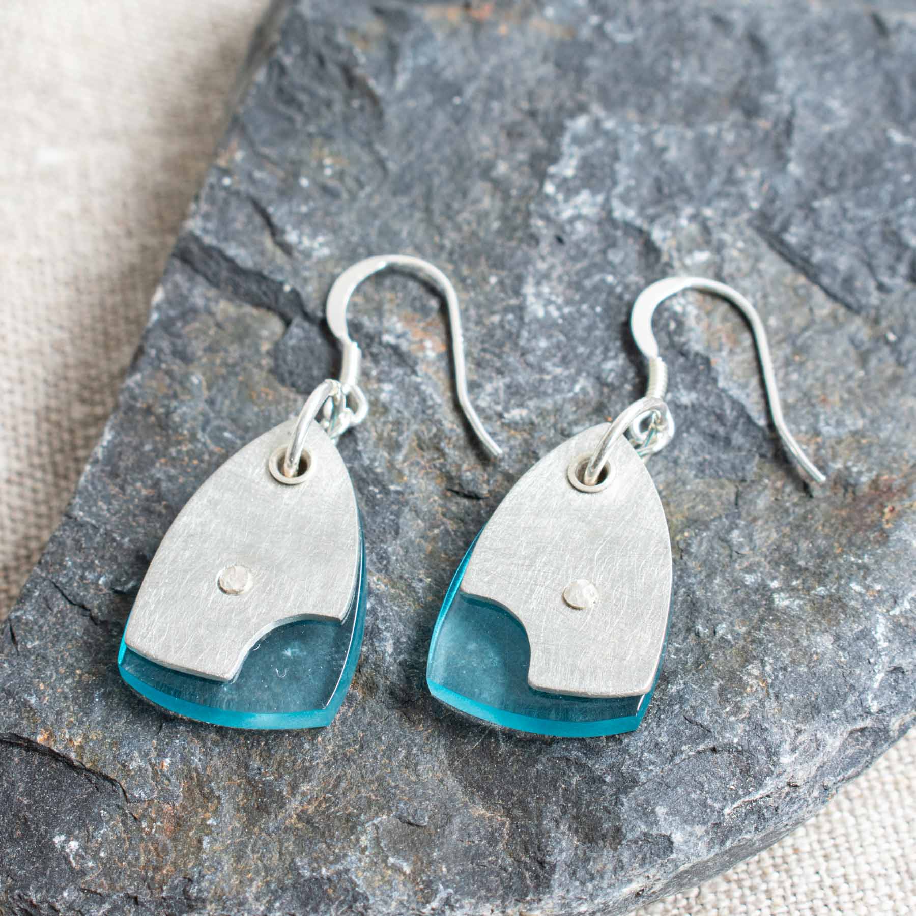 Pastel Blue Acrylic and Pewter Earrings
