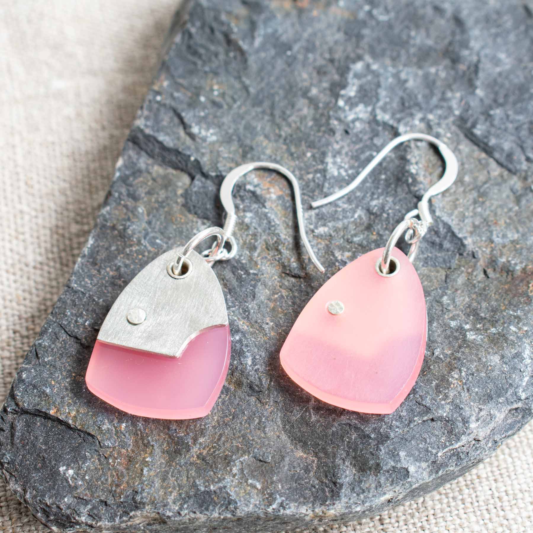 Pastel Pink Acrylic and Pewter Earrings - Image 2