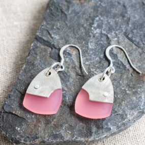 Pastel Pink Acrylic And Pewter Earrings