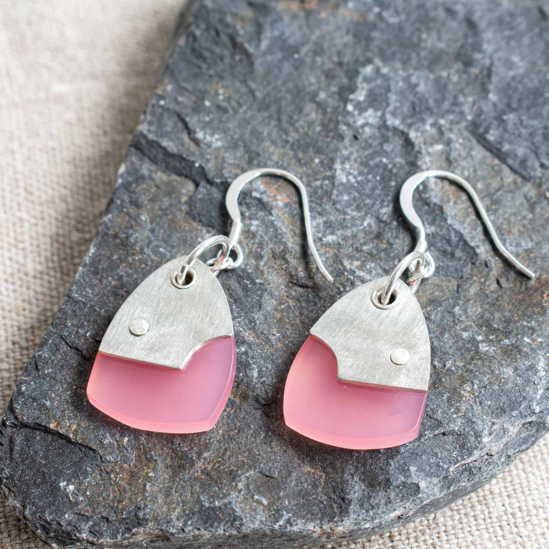 Pastel Pink Acrylic and Pewter Earrings