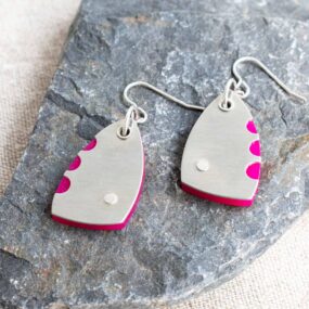 Pink Acrylic And Pewter Earrings