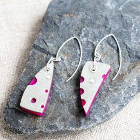 Pink Acrylic And Pewter Irregular Earrings