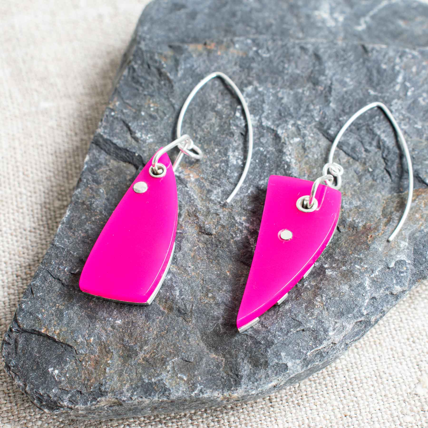 Pink Acrylic and Pewter Irregular Earrings - Image 2