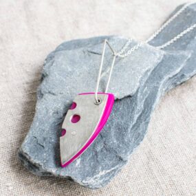Pink Acrylic And Pewter Pendant