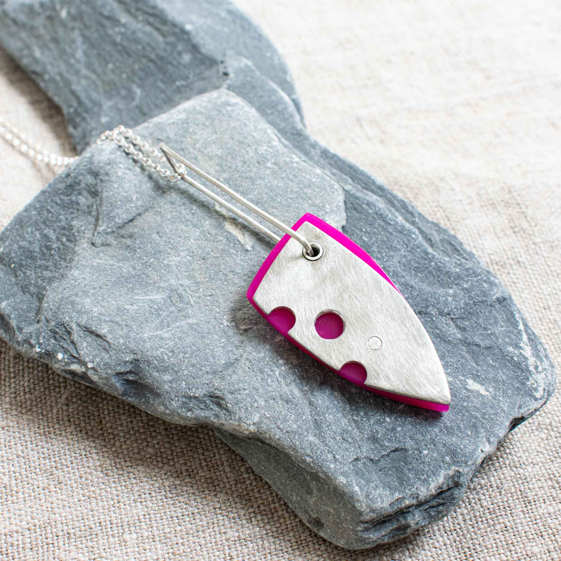 Pink Acrylic and Pewter Pendant - Image 2