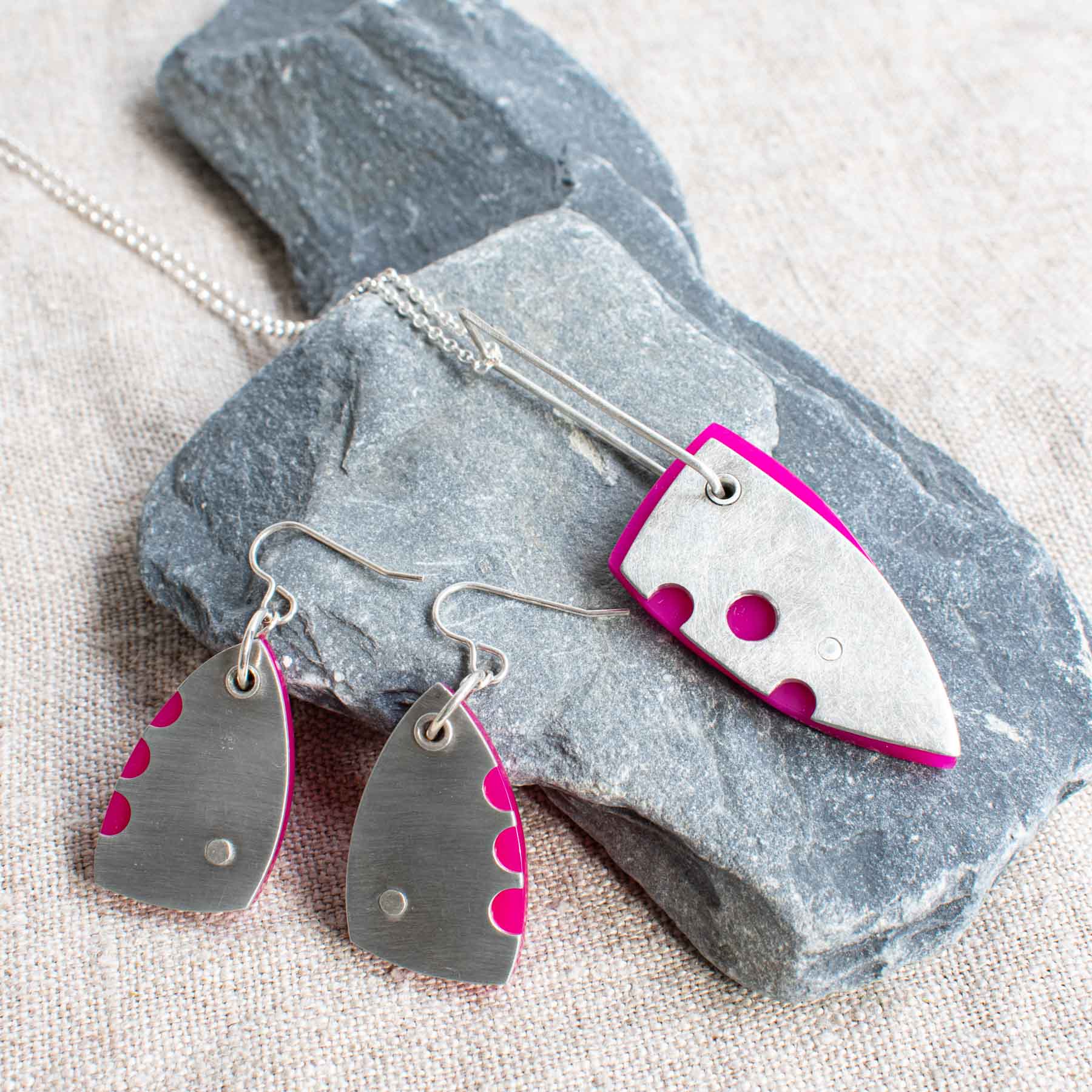 Pink Acrylic and Pewter Pendant - Image 5