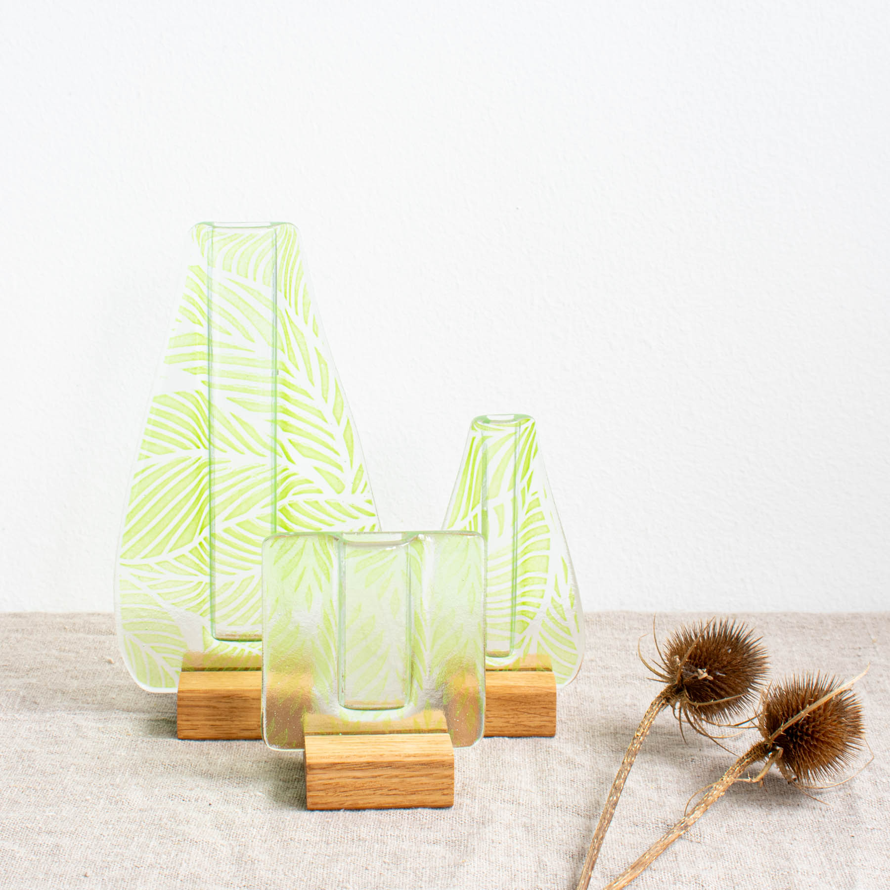 Green Leaf Printed Stem Vase