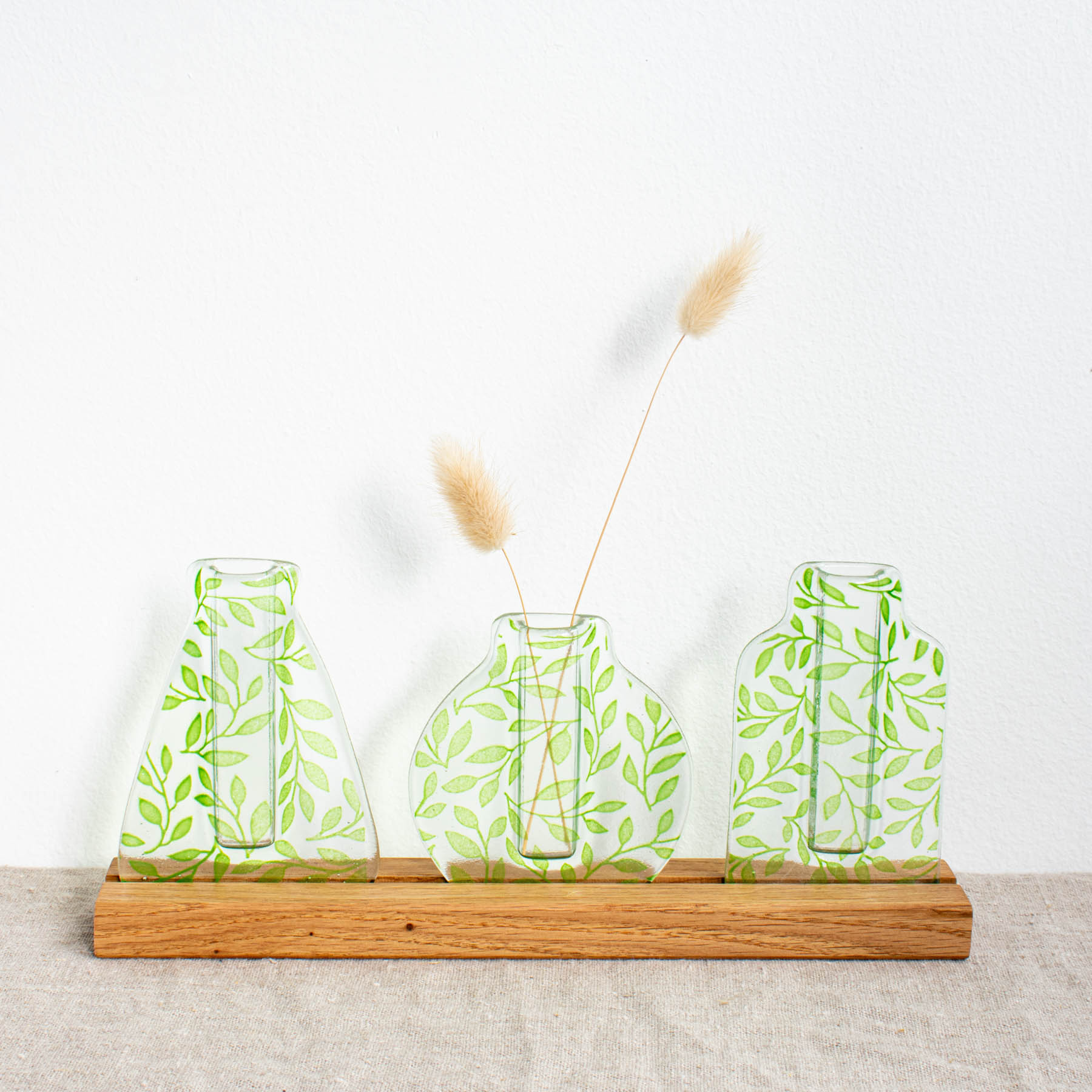 Trio of Green Leaf Vases