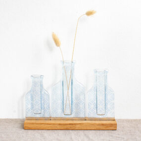 Trio Of Geo Blue Stem Vases