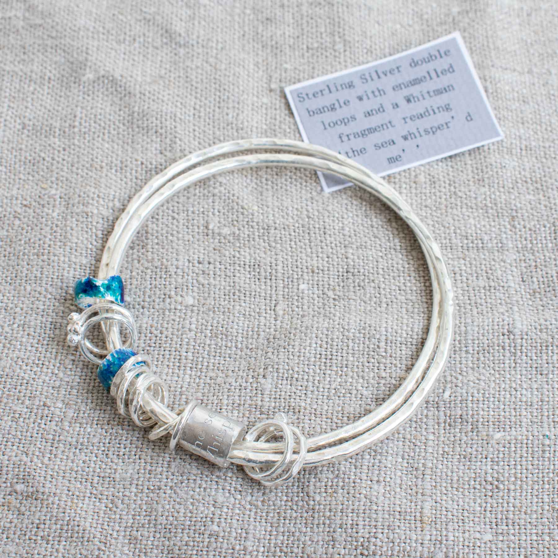 Silver & Enamel "Sea Whisper'd Me" Double Bangle - Image 2