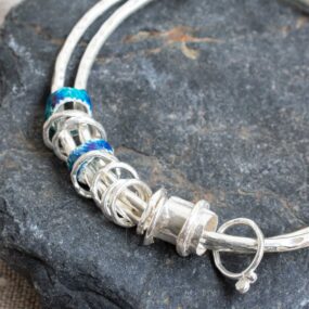 Silver & Enamel “Sea Whisper’d Me” Double Bangle