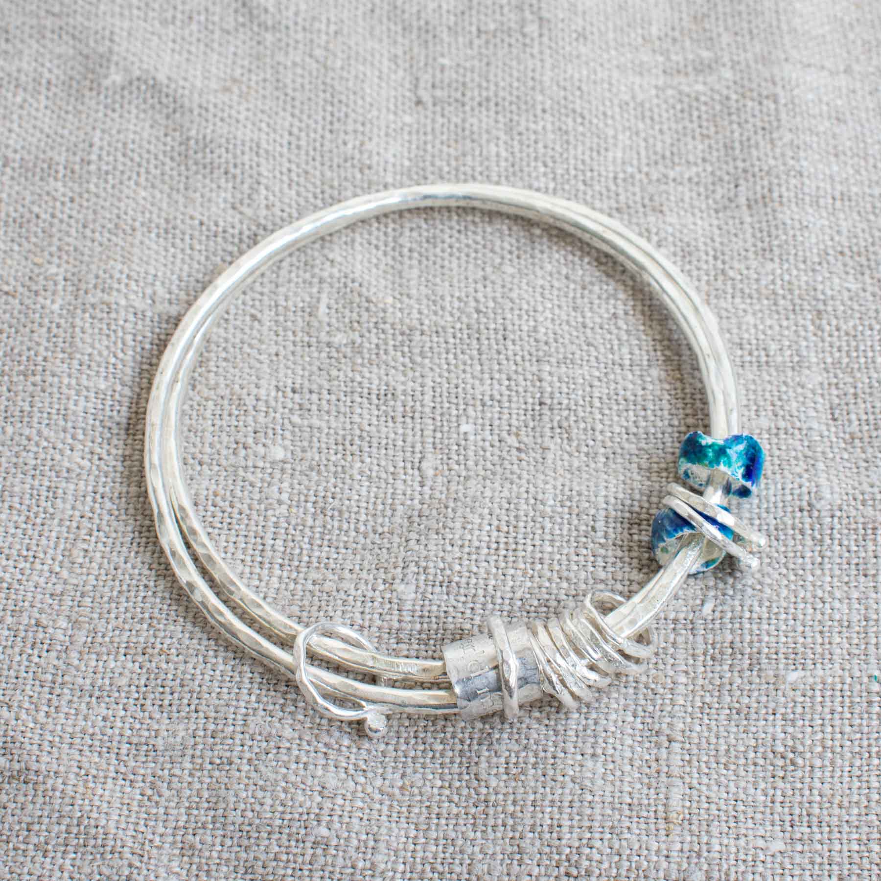 Silver & Enamel "Sea Whisper'd Me" Double Bangle - Image 3