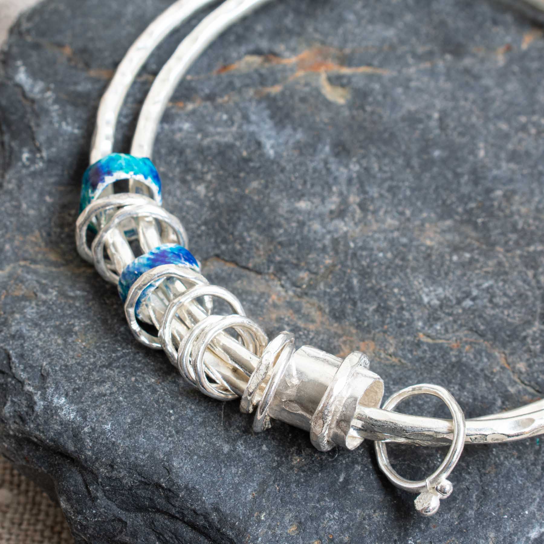 Silver & Enamel "Sea Whisper'd Me" Double Bangle