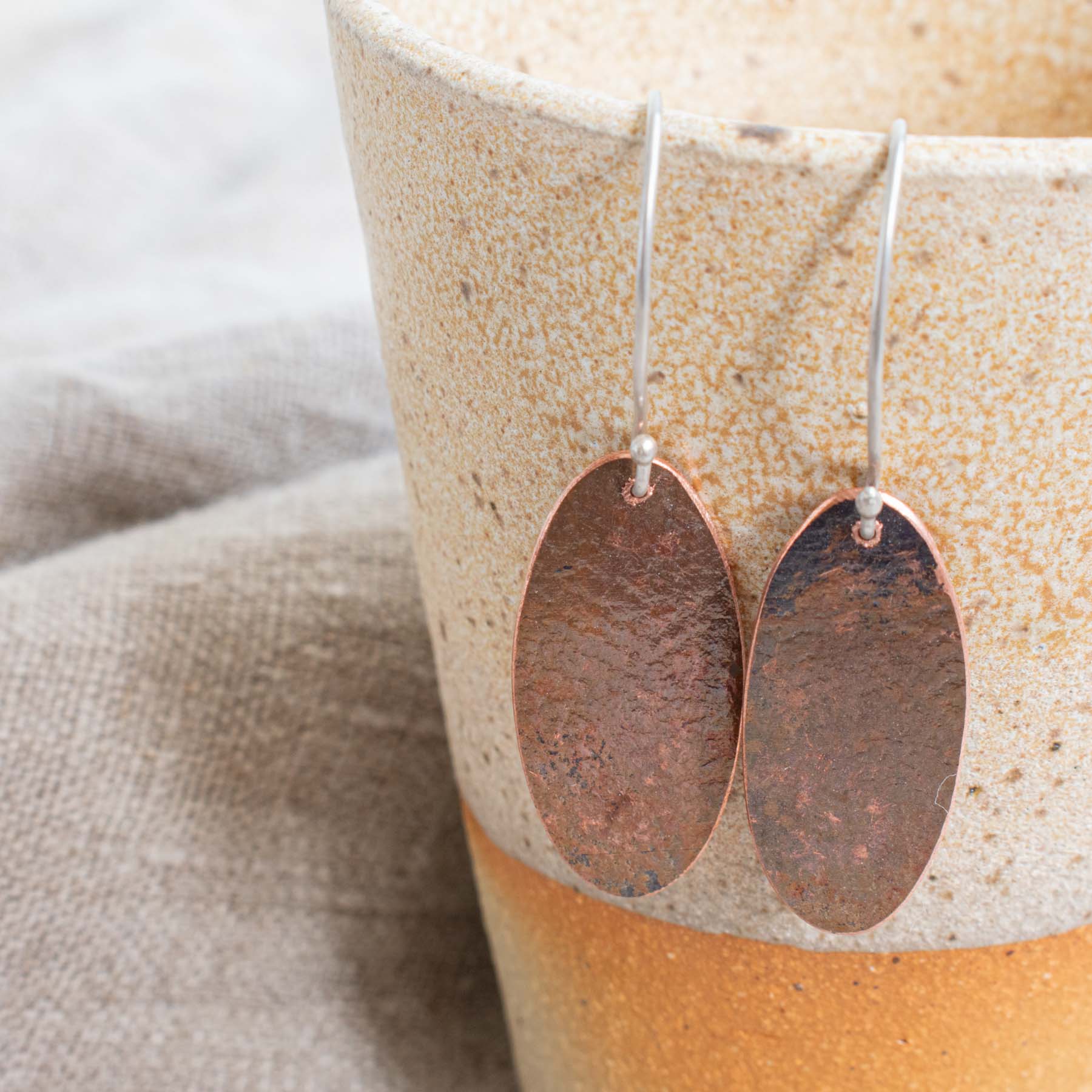 Oval Copper Drop Earrings - Image 2