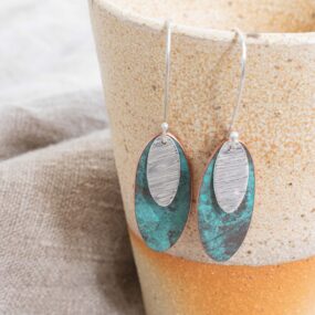 Oval Copper & Silver Drop Earrings