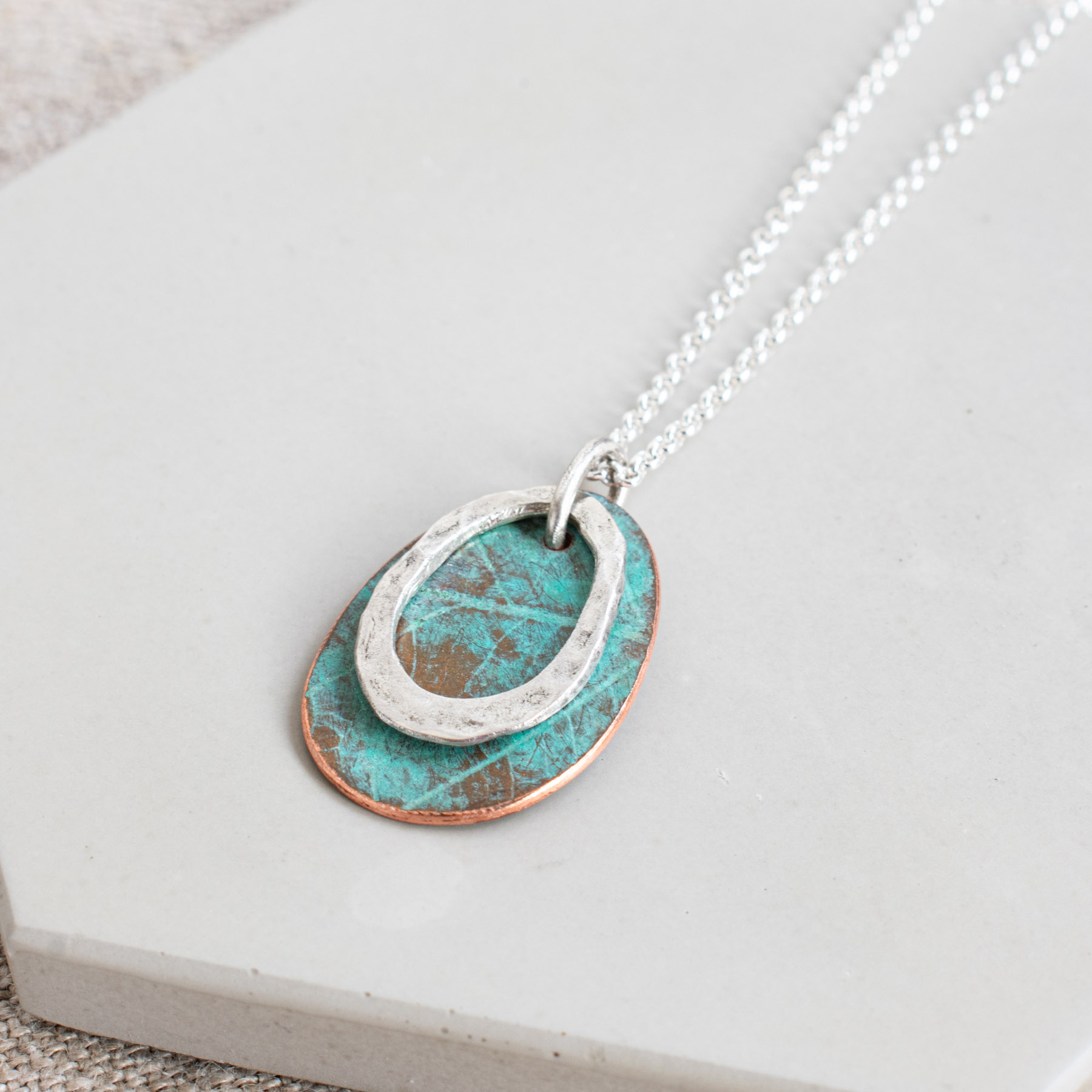 Oval Copper Pendant with Silver